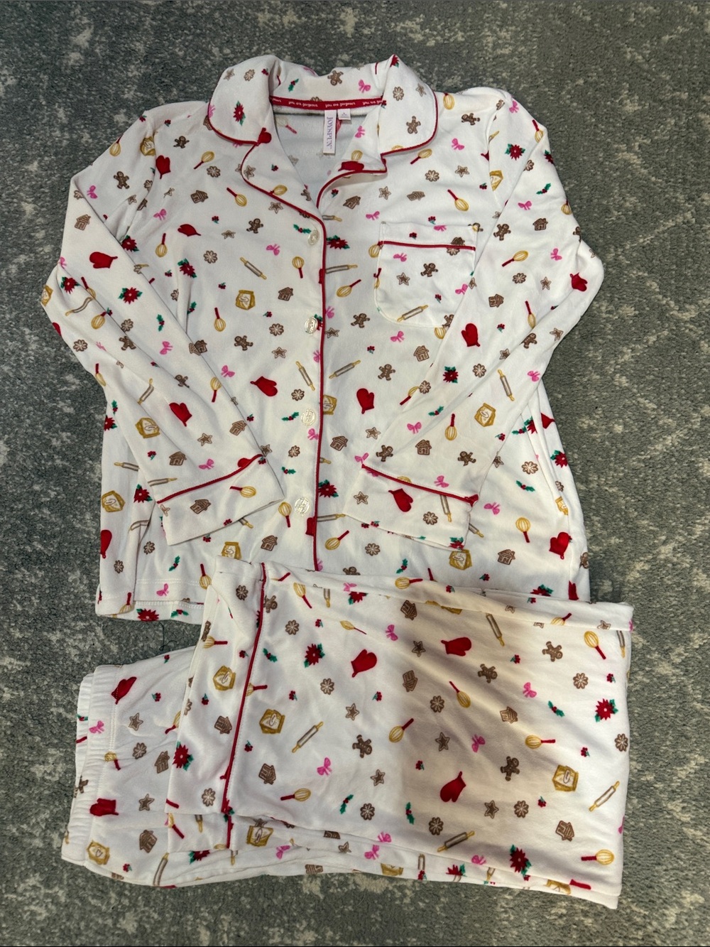 Women's White Holiday Pajama Set with Red Trim
